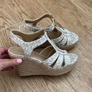 Michael Kors Cream Patterned Wedge Sandals